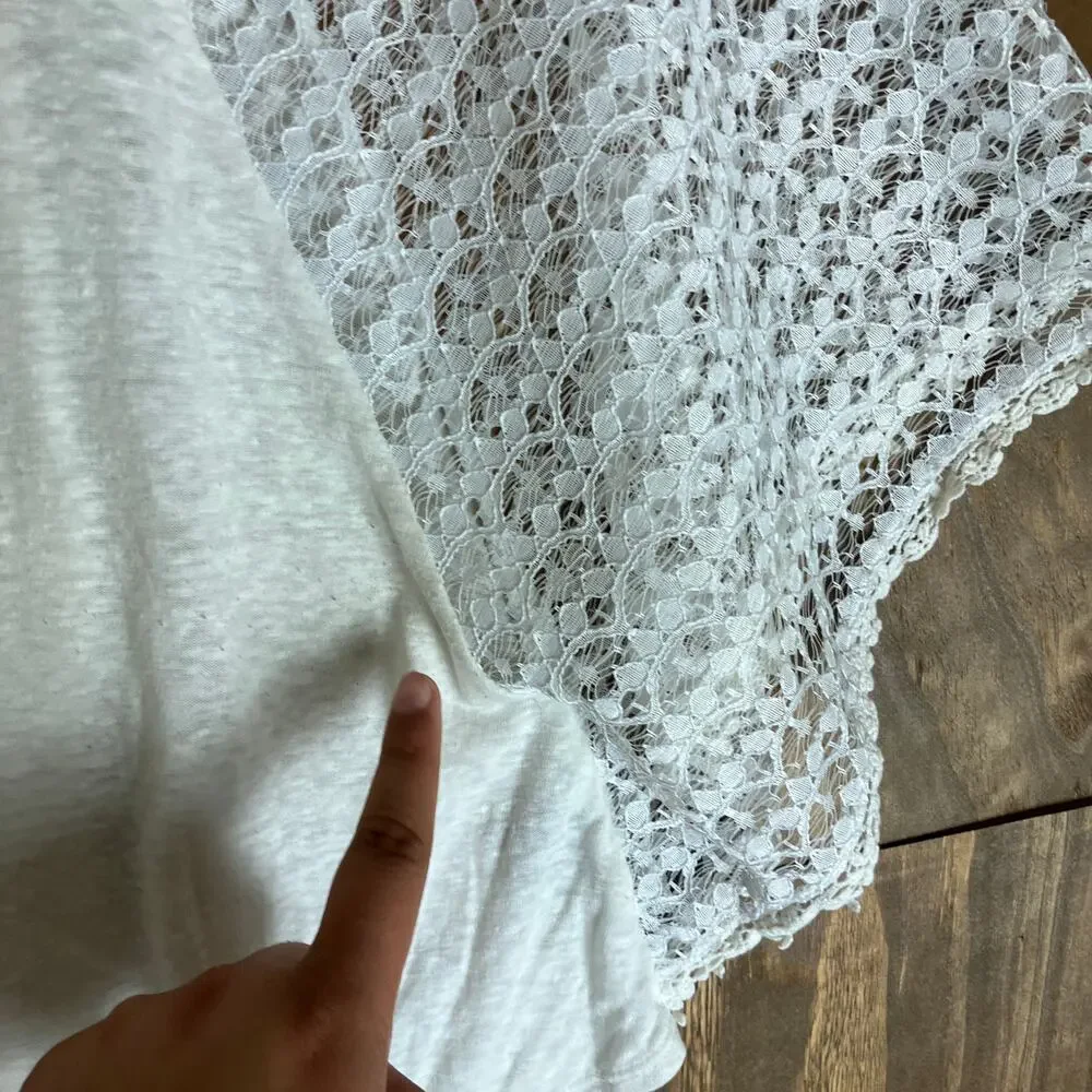 Victoria's Secret Womens Shirt White Lace Cape Scoop Neck Semi Sheer Large - Picture 12 of 14